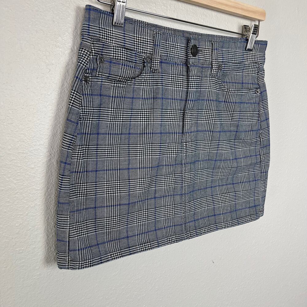 American Eagle Women's Size 4 Hi-Rise Mini Skirt Black Blue White Plaid Stretch - Picture 2 of 12